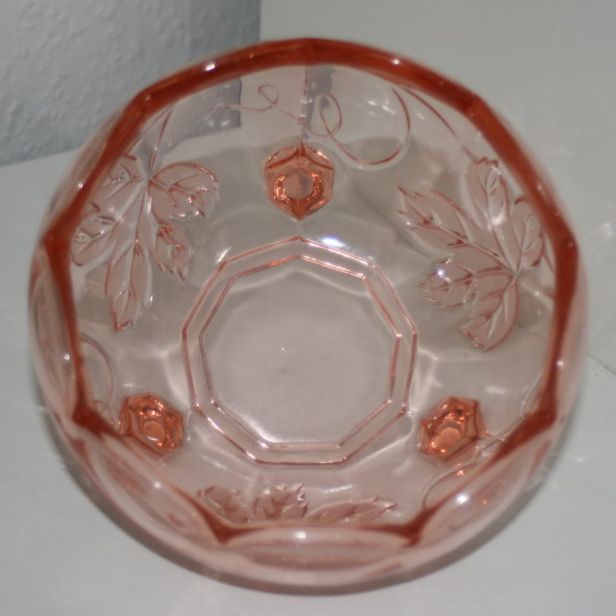 Vintage Schale Pressglas Glasschale Rosalinglas Rosa Glas Weinlaub 